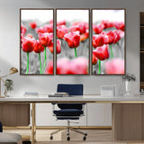 44554-MGV-CV-36X24-Vibrant red tulips stand out beautifully against a black-and-white background, making a striking decor piece perfect for any home