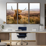 79391-MGV-CV-36X24-Majestic Highland Cow in Misty Scottish Moorland – Rustic Natural Charm, Perfect for Unique Home or Office Decor
