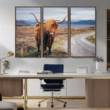 56121-MGV-CV-36X24-Rustic Highland Cow Wall Art – Panoramic Nature Canvas Print, Perfect Decor for Home, Office, Living Room or Man Cave