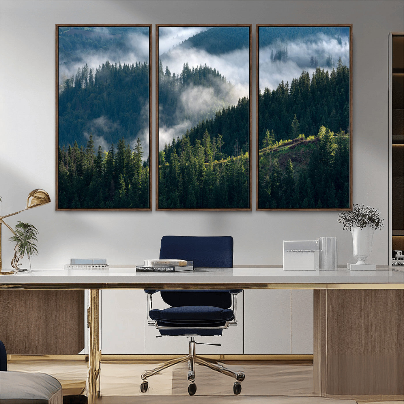 55972-MGV-CV-36X24-Whispering Pines Wall Art – Panoramic Misty Forest Canvas Print, Serene Nature Decor for Home, Office or Cabin Retreat