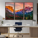 24519-MGV-CV-36X24-Yosemite Valley Sunset Wall Art – Majestic Mountain Landscape with Waterfall and Vibrant Sky, Nature Photography for Home or