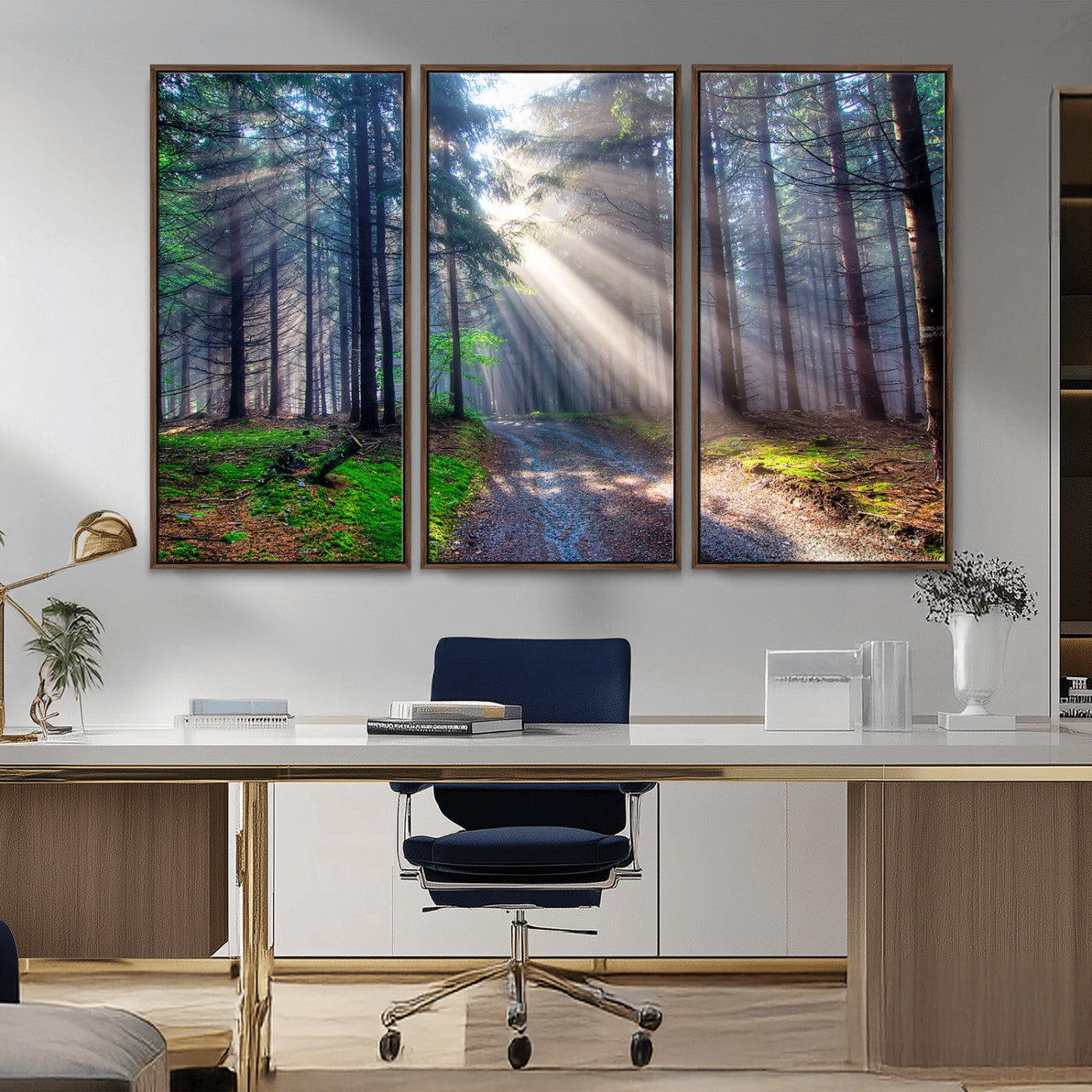 42047-MGV-CV-36X24-Sunlit Forest Path Wall Art – Nature Canvas Print, Serene Woodland Landscape, Perfect Home & Office Decor for Calm and Tranquil