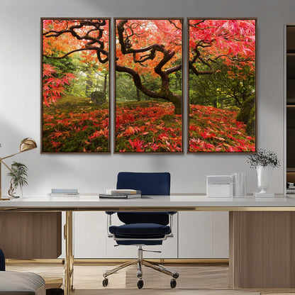 73343-MGV-CV-36X24-Autumn Maple Wall Art – Panoramic Vibrant Red Maple Tree Canvas Print, Seasonal Nature Decor for Office, Living Room or Garden