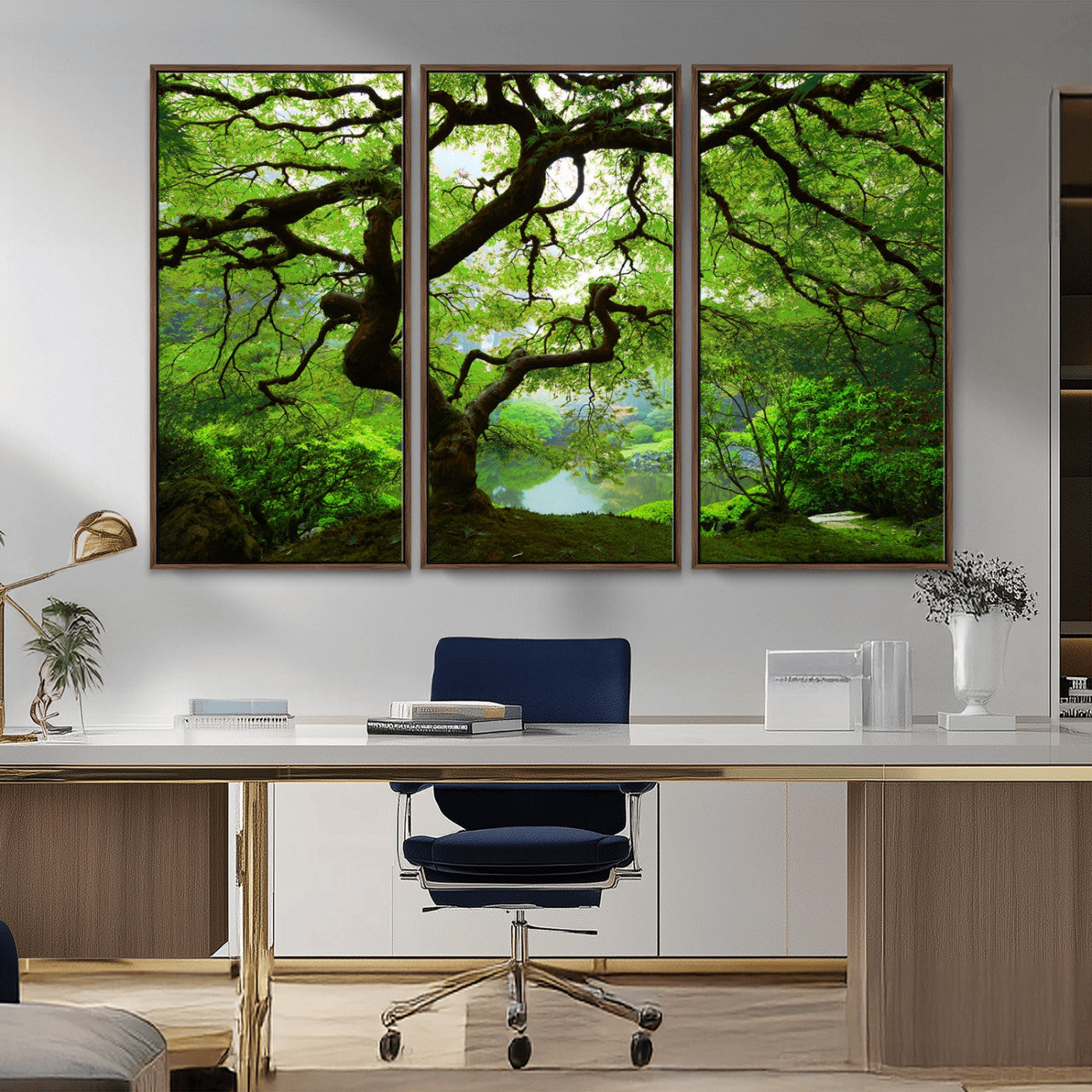 18094-MGV-CV-36X24-Emerald Canopy Wall Art – Panoramic Lush Green Tree Canvas Print, Serene Nature Decor for Office, Living Room or Meditation Space
