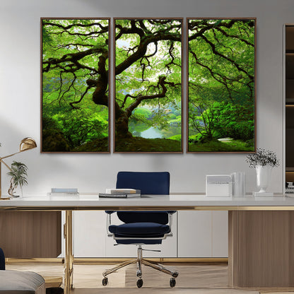 18094-MGV-CV-36X24-Emerald Canopy Wall Art – Panoramic Lush Green Tree Canvas Print, Serene Nature Decor for Office, Living Room or Meditation Space