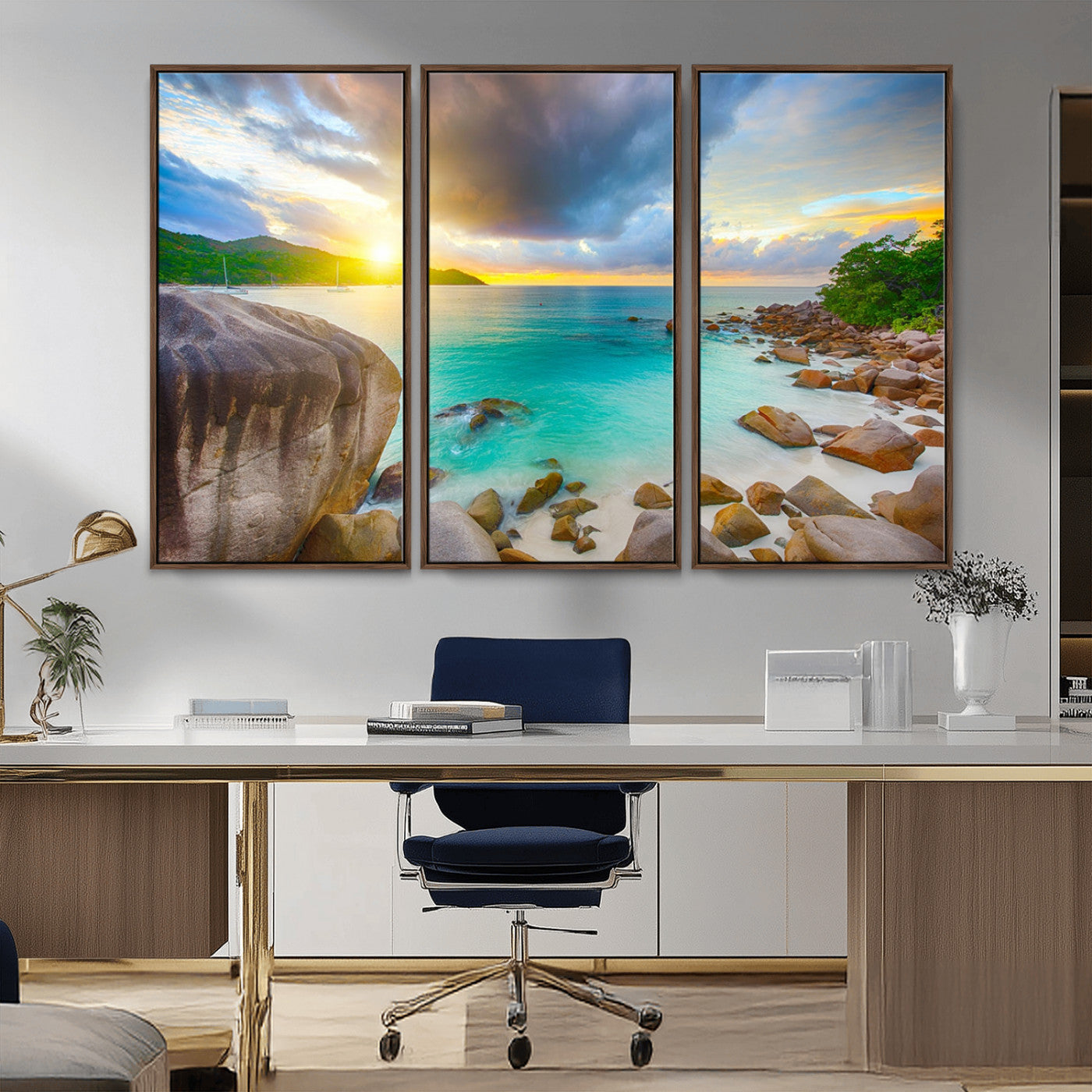 23769-MGV-CV-36X24-Tropical Beach Sunset Wall Art – Serene Ocean Canvas Print, Coastal Landscape Decor for Living Room, Bedroom or Office, Peaceful