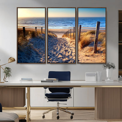 31889-MGV-CV-36X24-Sandy Beach Pathway Wall Art – Coastal Dune Fence and Ocean View Canvas Print, Relaxing Seaside Landscape Decor for Living Room or