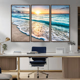 27815-MGV-CV-36X24-Ocean Sunrise Beach Wall Art – Serene Coastal Canvas Print with Waves and Golden Morning Light, Relaxing Seascape Decor for