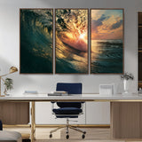 55359-MGV-CV-36X24-Radiant Ocean Wave Wall Art – Panoramic Surf Canvas Print, Vibrant Sunset Beach Decor for Home, Office or Man Cave