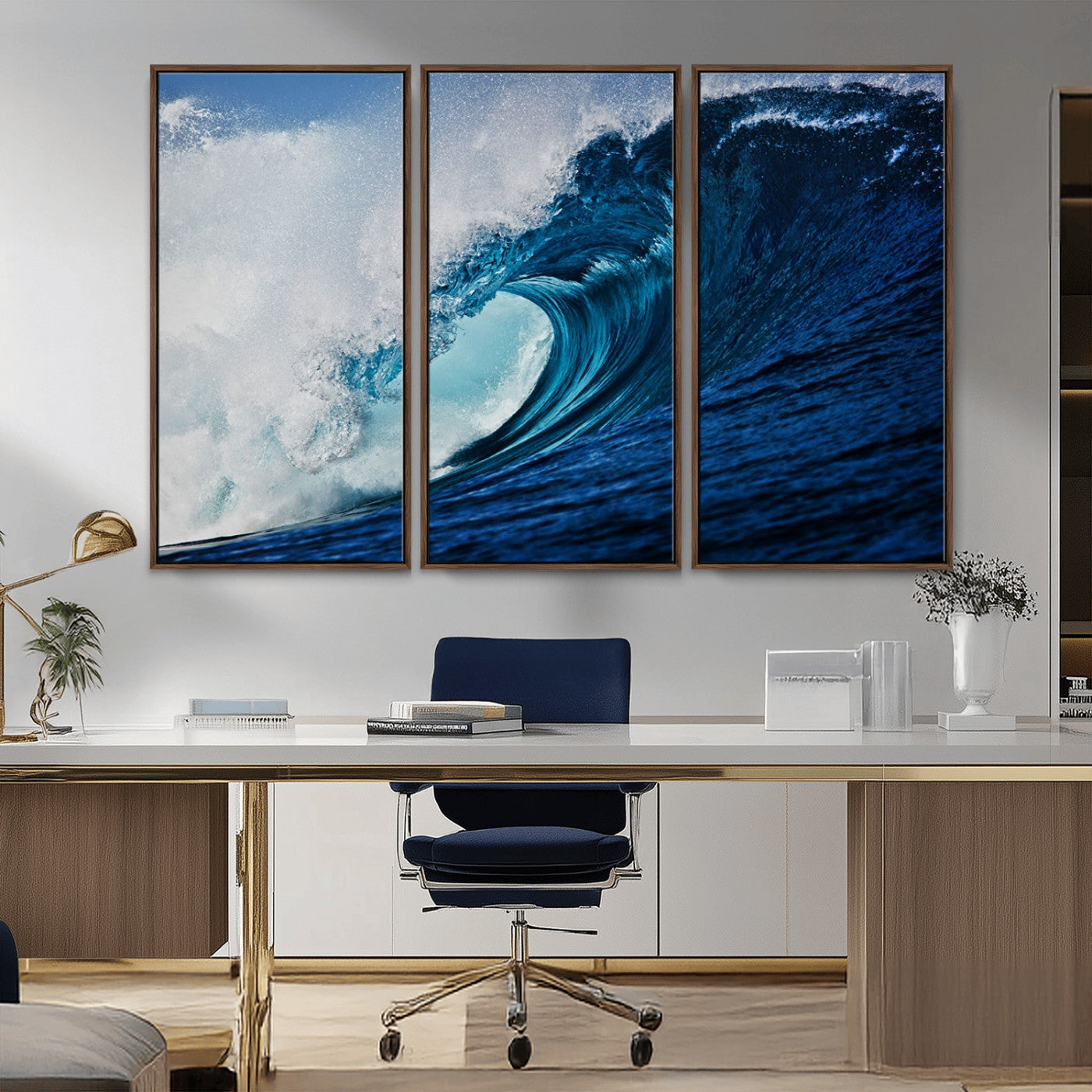 89502-MGV-CV-36X24-Powerful Ocean Wave Wall Art – Panoramic Blue Sea Wave Canvas Print, Coastal Surf Photography Artwork for Living Room, Bedroom, or