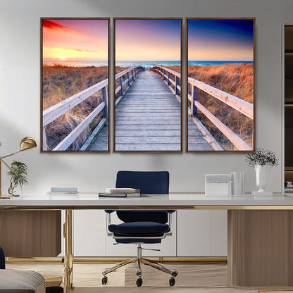 60625-MGV-CV-36X24-Beach Boardwalk Sunrise Wall Art – Coastal Pathway to Ocean Canvas Print, Seaside Landscape Decor for Home or Office