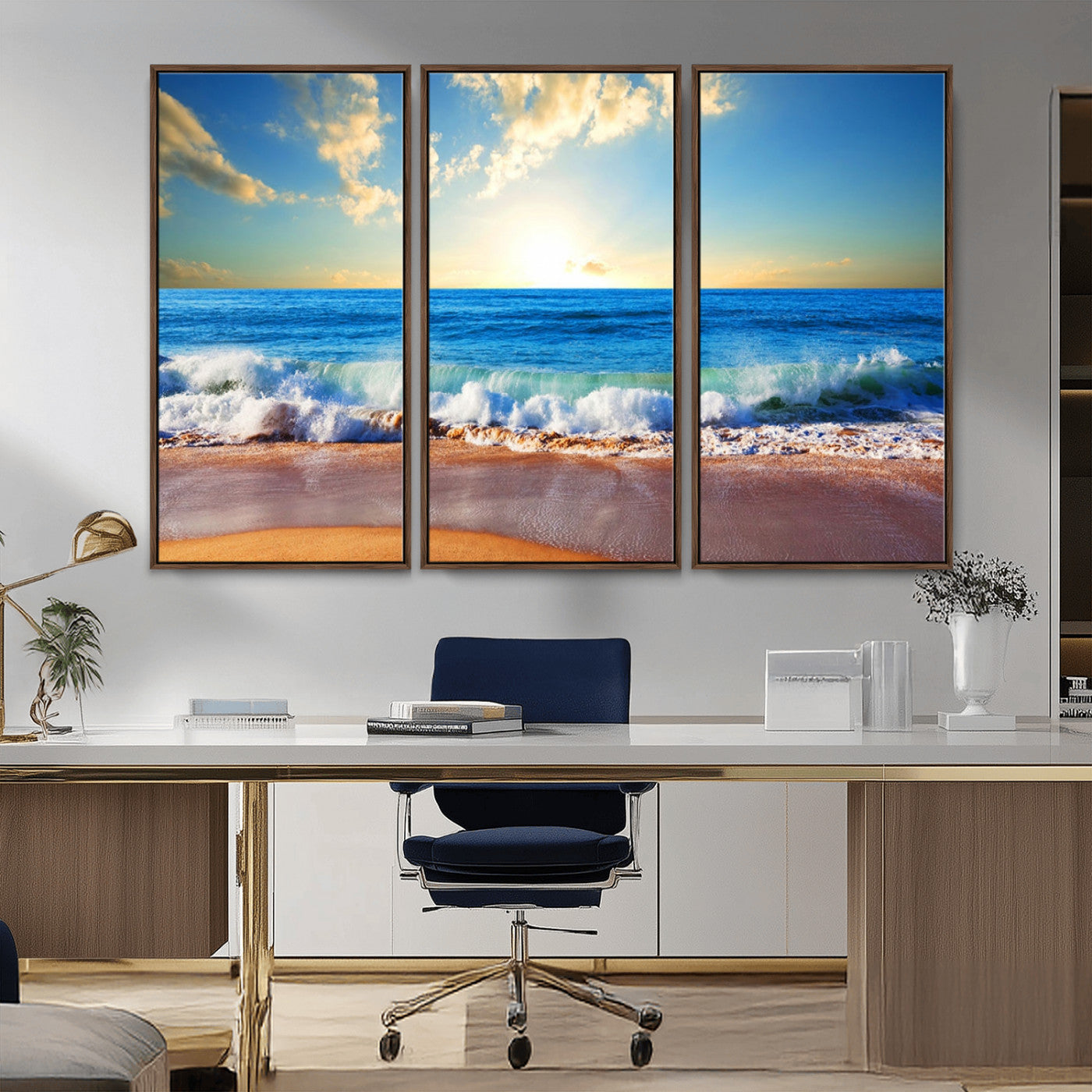 50522-MGV-CV-36X24-Ocean Sunrise Wall Art – Peaceful Beach Waves and Golden Horizon Canvas Print, Coastal Seascape Decor for Home or Office