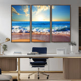 50522-MGV-CV-36X24-Ocean Sunrise Wall Art – Peaceful Beach Waves and Golden Horizon Canvas Print, Coastal Seascape Decor for Home or Office