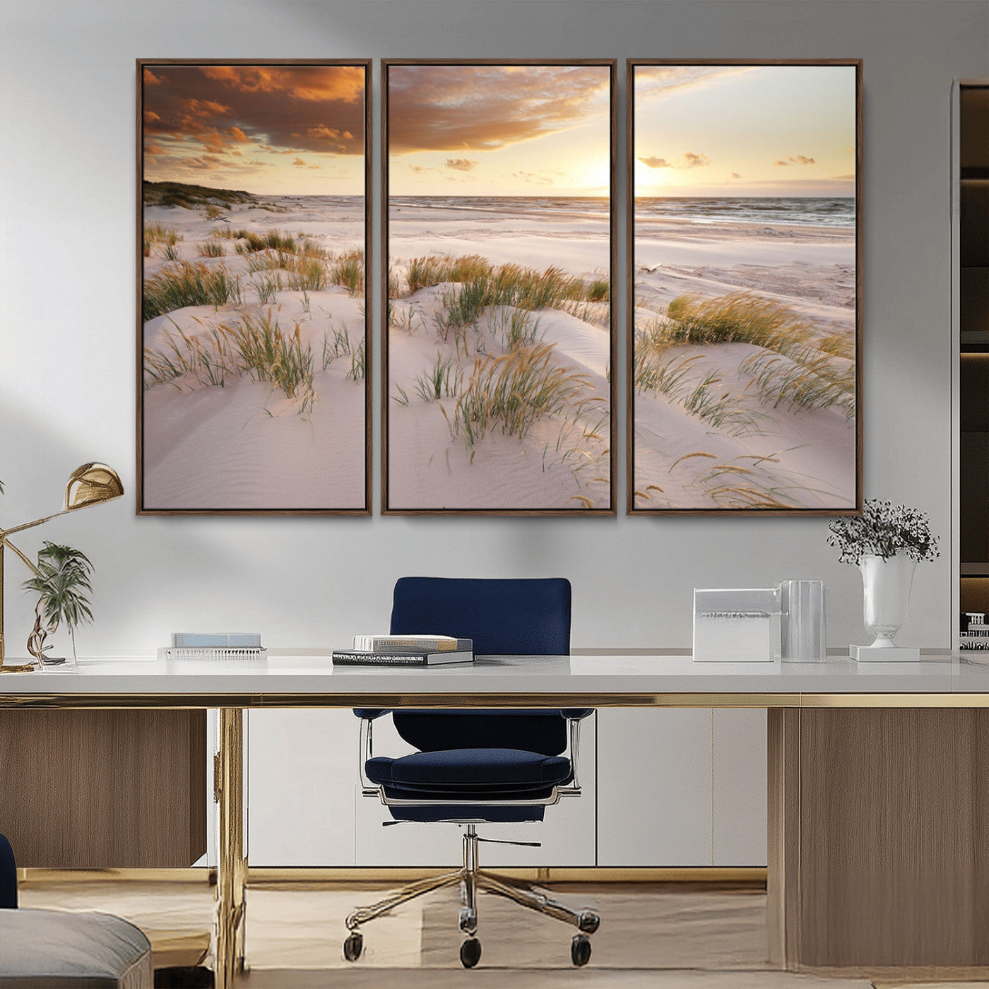 61246-MGV-CV-36X24-Coastal Sand Dunes Wall Art – Serene Beach Sunset Canvas Print with Grasses and Ocean View, Tranquil Seaside Decor for Living Room