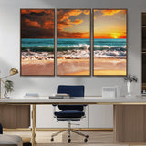 72948-MGV-CV-36X24-Ocean Sunset Wave Wall Art – Dramatic Seascape Canvas Print with Golden Sky and Crashing Waves, Coastal Beach Decor for Living