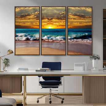 83389-MGV-CV-36X24-Ocean Sunrise Wall Art – Vibrant Beach Waves Canvas Print, Coastal Seascape Decor for Living Room or Office
