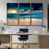 88985-MGV-CV-36X24-Ocean Sunset Wall Art – Tranquil Beach Waves Canvas Print, Coastal Seascape Decor for Living Room or Office