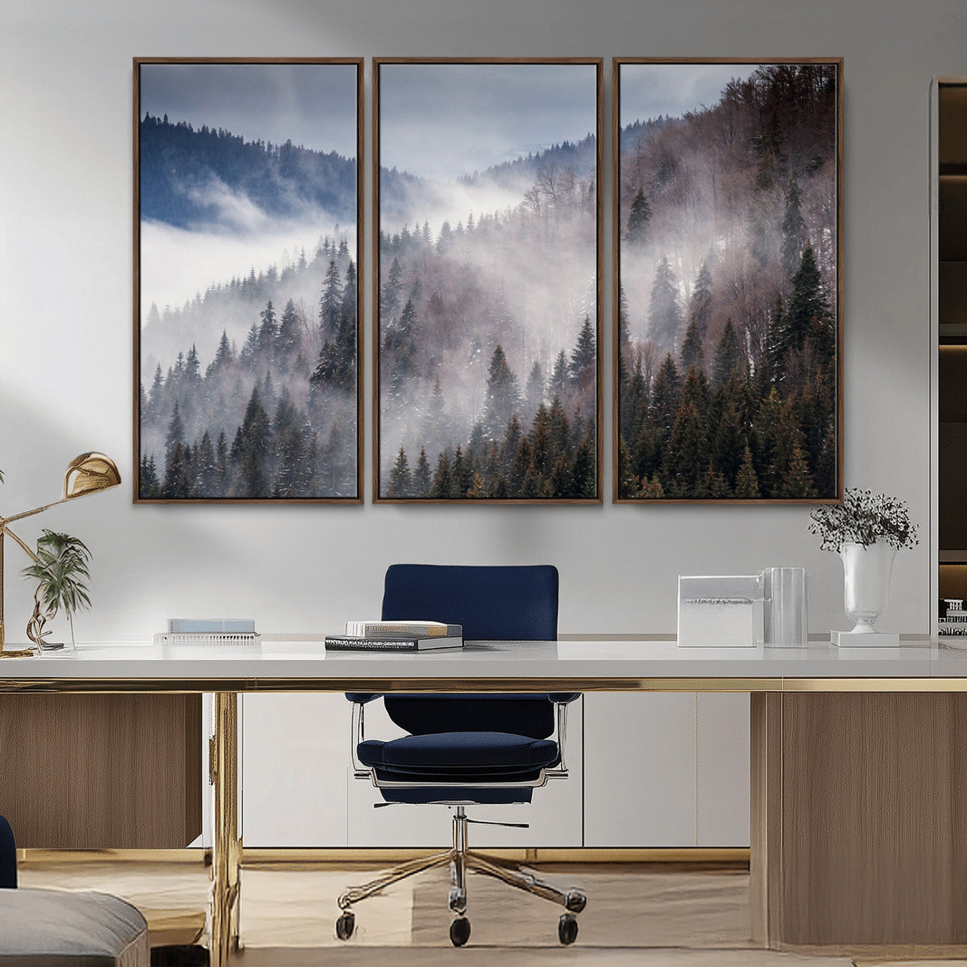 18459-MGV-CV-36X24-Misty Pine Forest Wall Art – Serene Mountain Landscape Canvas Print, Tranquil Nature Artwork for Living Room, Bedroom, Cabin or