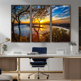 66839-MGV-CV-36X24-Lake Sunset Wall Art – Golden Hour Canvas Print with Trees and Water Reflection, Scenic Landscape Photography for Living Room,