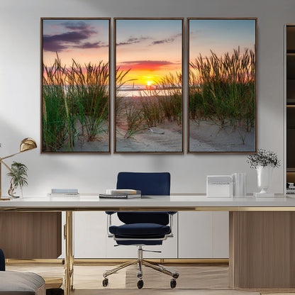 25576-MGV-CV-36X24-Beach Grass Sunset Wall Art – Coastal Sand Dune Landscape Canvas Print, Ocean View Nature Decor for Living Room or Office Wall