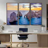 72955-MGV-CV-36X24-Ocean Rock Formation Wall Art – Sunset Coastal Seascape Print, Beach Landscape Decor for Living Room or Office