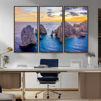 72955-MGV-CV-36X24-Ocean Rock Formation Wall Art – Sunset Coastal Seascape Print, Beach Landscape Decor for Living Room or Office
