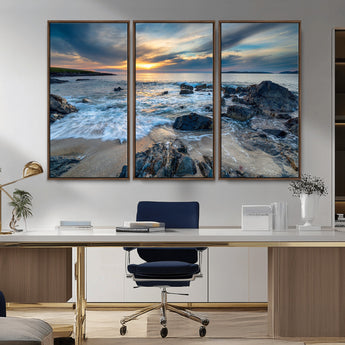 17902-MGV-CV-36X24-Rocky Shore Ocean Sunset Wall Art – Coastal Seascape Canvas Print, Nature Beach Decor for Living Room or Office