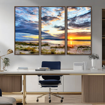 39645-MGV-CV-36X24-Golden Beach Sunset Wall Art – Serene Ocean Horizon Canvas Print, Coastal Nature Landscape Decor for Living Room, Bedroom or