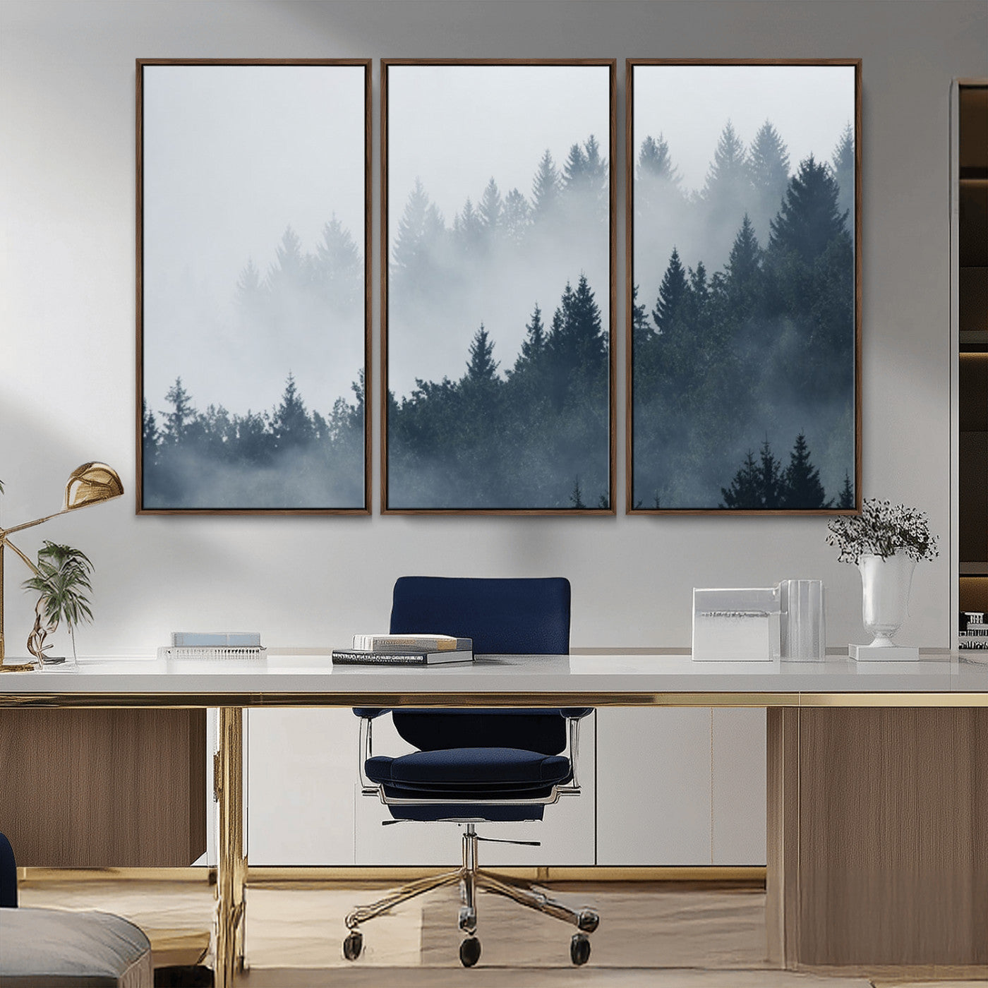 23671-MGV-CV-36X24-Misty Forest Wall Art – Serene Foggy Pine Trees Landscape Canvas Print, Tranquil Nature Decor for Living Room, Bedroom or Office