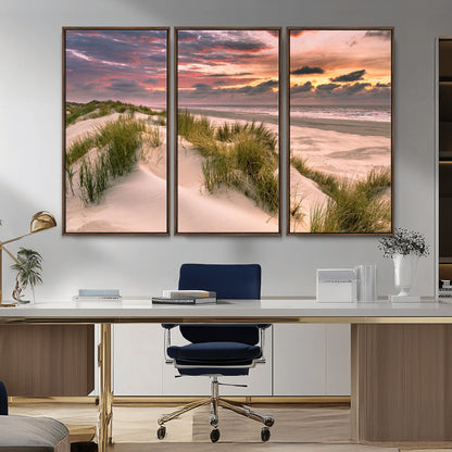 60570-MGV-CV-36X24-Beach Sunset Wall Art – Coastal Sand Dunes and Ocean Horizon Canvas Print, Tranquil Seascape Photography Decor for Living Room or