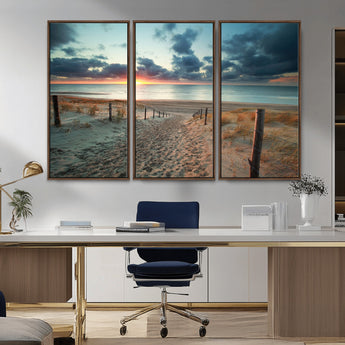 25788-MGV-CV-36X24-Sunset Beach Path Wall Art – Scenic Coastal Dunes and Ocean Canvas Print, Tranquil Seaside Landscape Decor for Living Room or