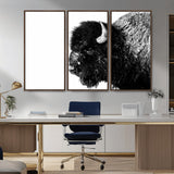 68780-MGV-CV-36X24-Bison Close-Up Wall Art – Black and White Buffalo Canvas Print, Rustic Wildlife Photography Decor for Living Room, Office, or