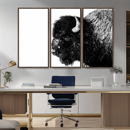 68780-MGV-CV-36X24-Bison Close-Up Wall Art – Black and White Buffalo Canvas Print, Rustic Wildlife Photography Decor for Living Room, Office, or