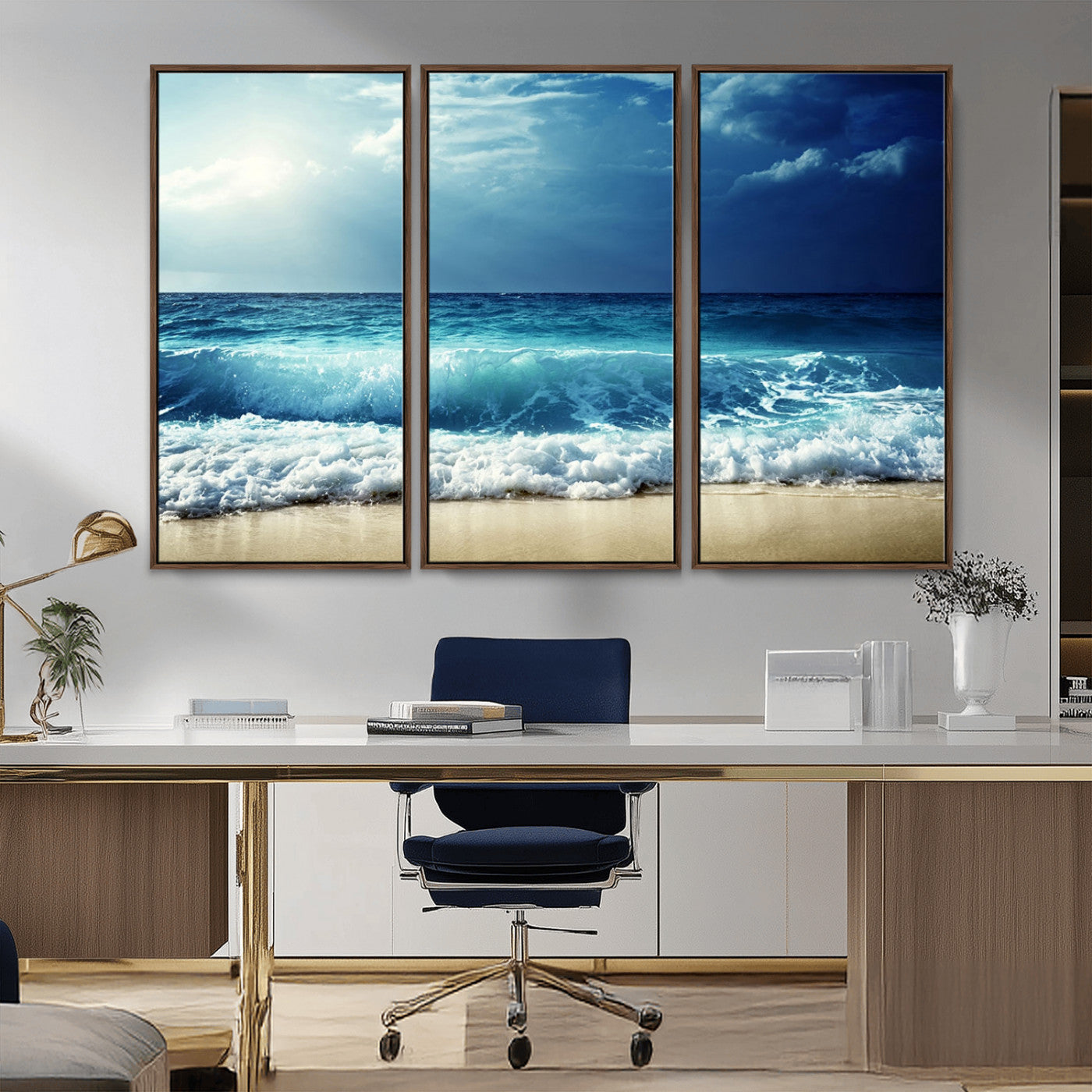 84116-MGV-CV-36X24-Ocean Wave Wall Art – Blue Sea and Beach Canvas Print, Coastal Seascape Photography Artwork for Living Room, Bedroom, or Office