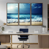 84116-MGV-CV-36X24-Ocean Wave Wall Art – Blue Sea and Beach Canvas Print, Coastal Seascape Photography Artwork for Living Room, Bedroom, or Office