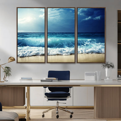 84116-MGV-CV-36X24-Ocean Wave Wall Art – Blue Sea and Beach Canvas Print, Coastal Seascape Photography Artwork for Living Room, Bedroom, or Office