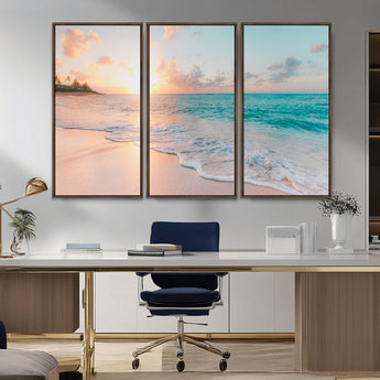 89767-MGV-CV-36X24-Ocean Sunset Wall Art – Serene Beach Canvas Print with Pastel Sky and Waves, Coastal Seascape Artwork for Bedroom, Living Room, or