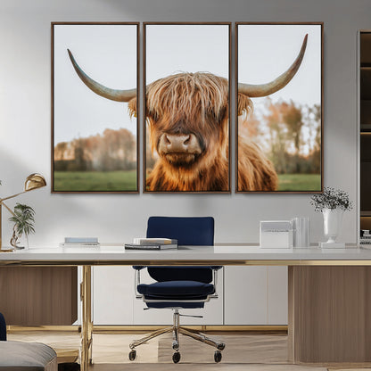 64824-MGV-CV-36X24-Highland Cow Wall Art – Rustic Scottish Bull Canvas Print, Farmhouse Animal Decor for Living Room, Bedroom, Office or Cabin