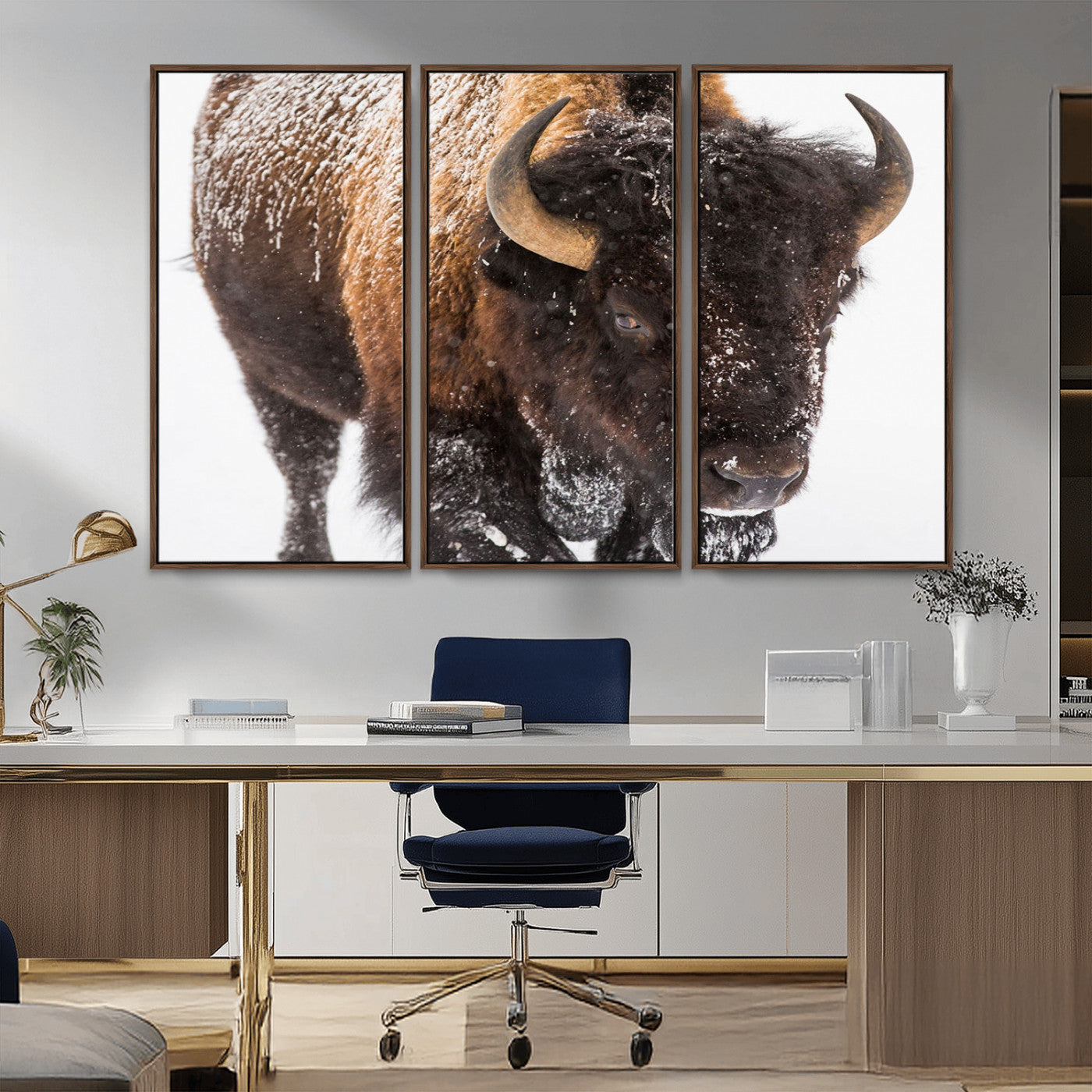 65605-MGV-CV-36X24-Snow Bison Wall Art – Close Up Buffalo Canvas Print, Rustic Western Wildlife Photography, Farmhouse Cabin Lodge Decor for Living