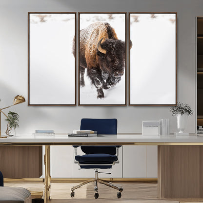 19889-MGV-CV-36X24-Snow Bison Wall Art – Majestic Buffalo Winter Landscape Canvas Print, Rustic Wildlife Photography Decor for Cabin, Lodge, Living