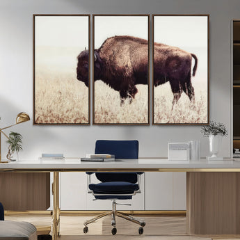 48406-MGV-CV-36X24-American Bison Wall Art – Rustic Buffalo Canvas Print in Prairie Field, Western Wildlife Photography Decor for Cabin, Lodge,