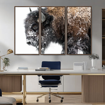 24304-MGV-CV-36X24-Bison Wall Art Canvas Print, Framed Winter Bison Art Picture Print, Snowy Buffalo Perfect Rustic Farmhouse Decor Artwork