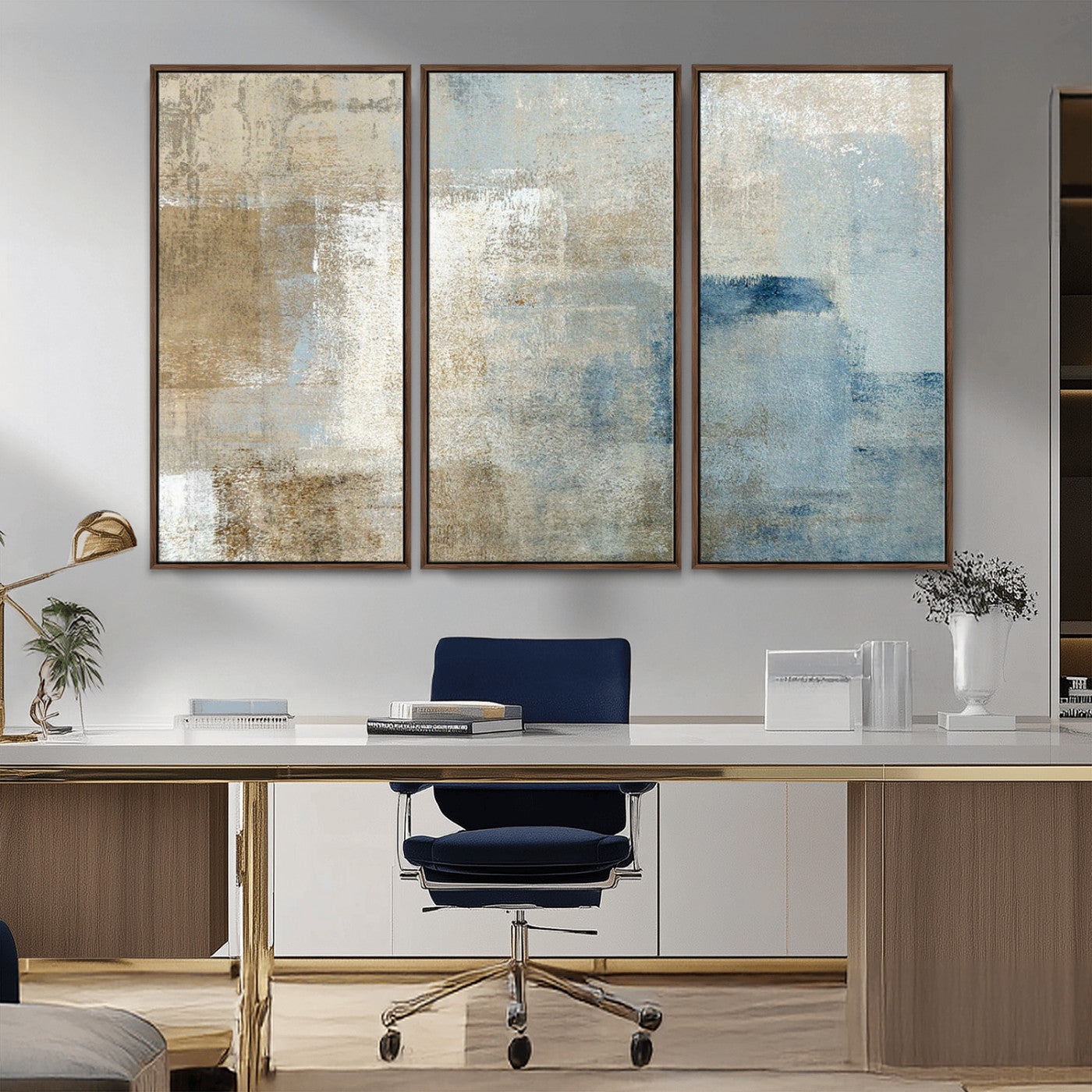 38126-MGV-CV-36X24-Neutral Abstract Wall Art – Modern Beige and Blue Canvas Print and Minimalist Textured Painting for Living Room, Bedroom or Office