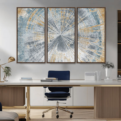 17631-MGV-CV-36X24-Radiant Burst Wall Art – Abstract Sunburst Canvas Print in Blue and Gold, Modern Geometric Painting for Living Room, Office or