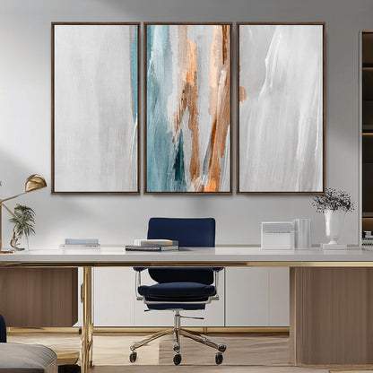 66154-MGV-CV-36X24-Abstract Brushstroke Wall Art – Modern Teal and Gold Canvas Print, Minimalist Contemporary Painting for Living Room, Bedroom, or