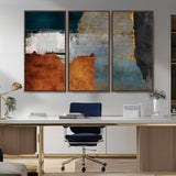 35026-MGV-CV-36X24-Abstract Canvas Wall Art – Modern Teal, Rust, Black and Gold Textured Painting, Contemporary Decor for Living Room, Bedroom