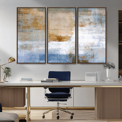 72354-MGV-CV-36X24-Blue and Gold Abstract Wall Art – Modern Minimalist Canvas Print, Textured Contemporary Painting for Living Room, Bedroom, or