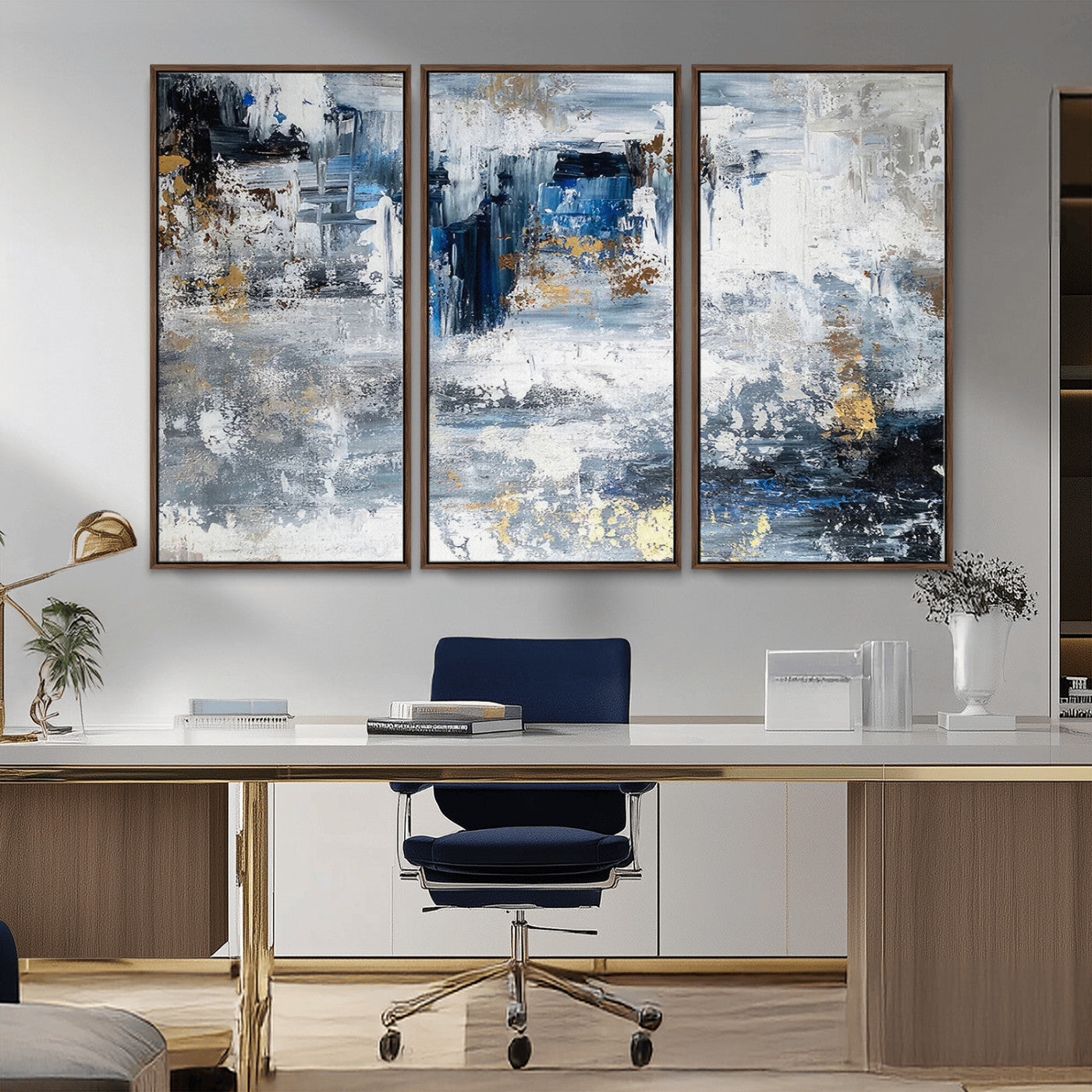 59716-MGV-CV-36X24-Abstract Blue and Gold Wall Art – Modern Textured Canvas Print, Contemporary Painting for Living Room, Bedroom, or Office Decor