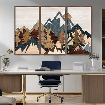 67950-MGV-CV-36X24-Modern Wood Wall Art Canvas Print, Framed Mountain Range Art Picture Print, Wood Mountain Range Perfect Rustic Decor Artwork