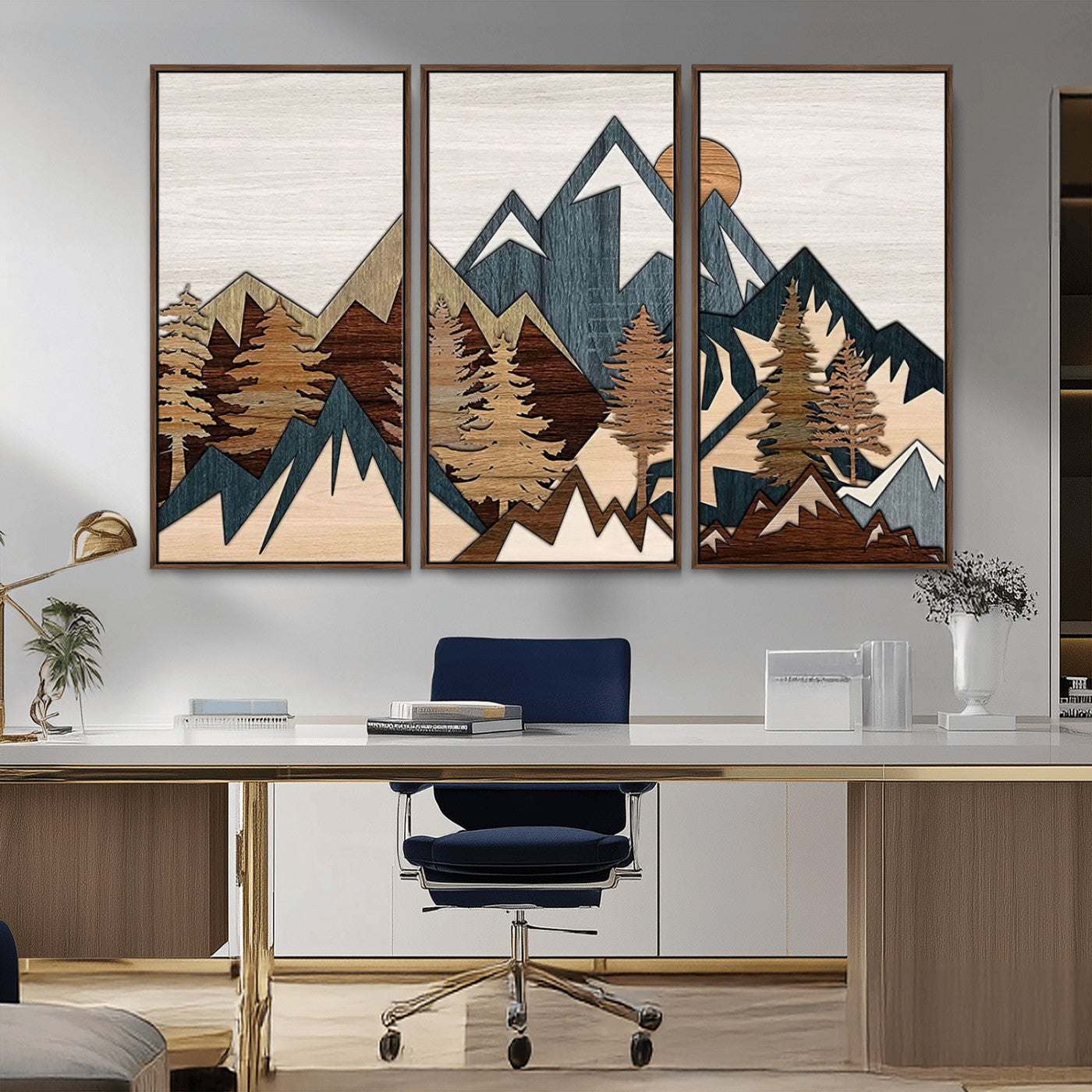 67950-MGV-CV-36X24-Modern Wood Wall Art Canvas Print, Framed Mountain Range Art Picture Print, Wood Mountain Range Perfect Rustic Decor Artwork